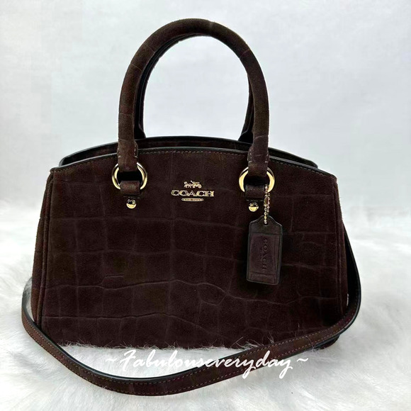 Coach Savannah Small Carryall Bag In Crocodile-embossed Suede/Maple CCC73 NWT